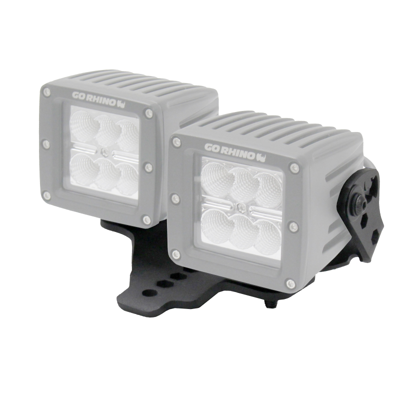 Jeep Wrangler Light Mount - Go Rhino - Hood Hinge Mount for Two 3in Cubes - Textured Black - `18-`20